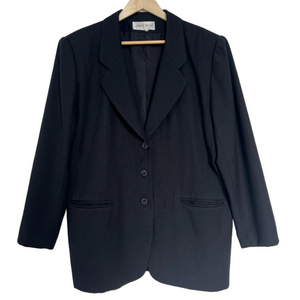 Classic Black 100% Pure Virgin Wool Blazer Jacket Oversized Fit Minimalist